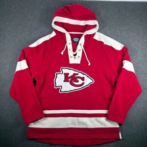 Kansas City Chiefs Lace Up‎ Hoodie OTS Mens Large Red Hockey Style NFL Pullover